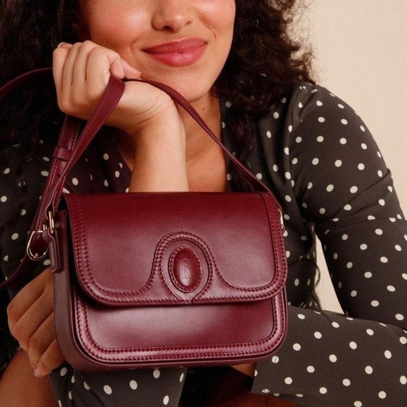 Rouje Handbags - Rouje Bag Bibi Leather Handbag Shoulder Small Embossed Burgundy EUC